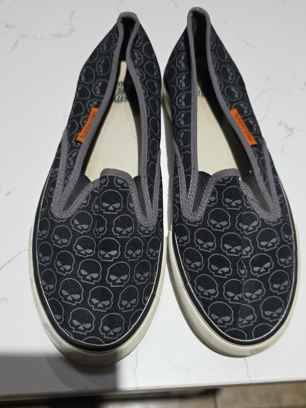 Harley Davidson Skull Print Slip-On Sneakers - Black & Gray Size 8